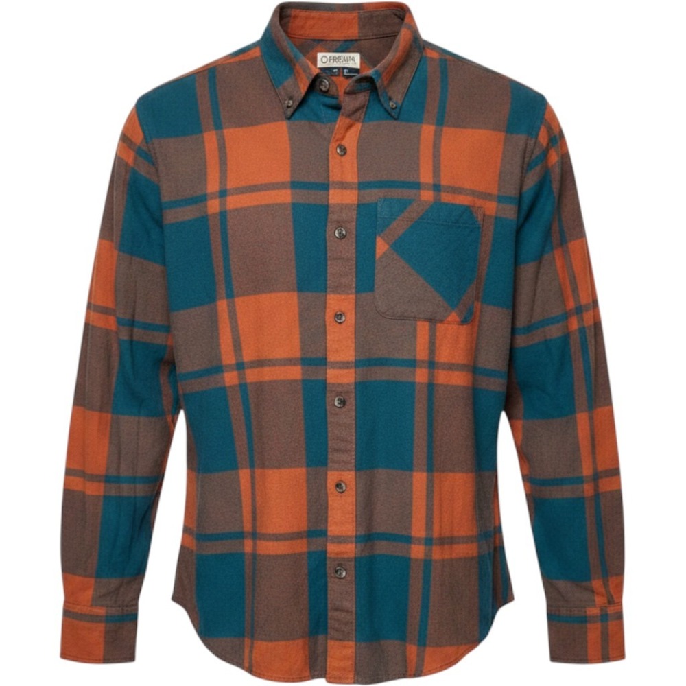 Magellan Outdoors Mens Plaid Flannel Shirt Teal Orange Brown Long Sleeve Size S